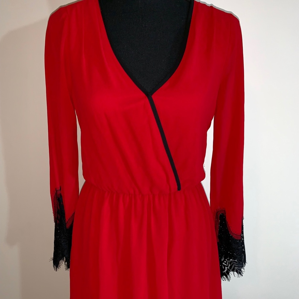 Red Dress with Lace Sleeves